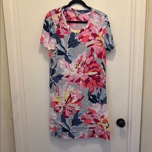 Joules Pink and Blue Sheath Midi Dress Round Neck Casual